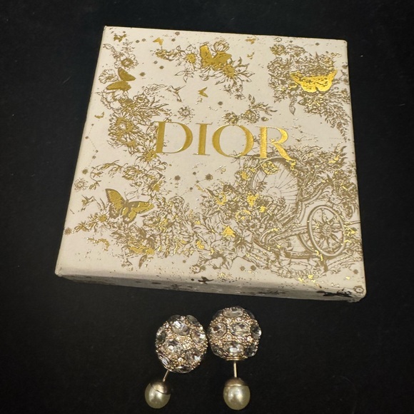 Dior Gold and Silver Crystal Earrings with Pearl Drops - Picture 1 of 8